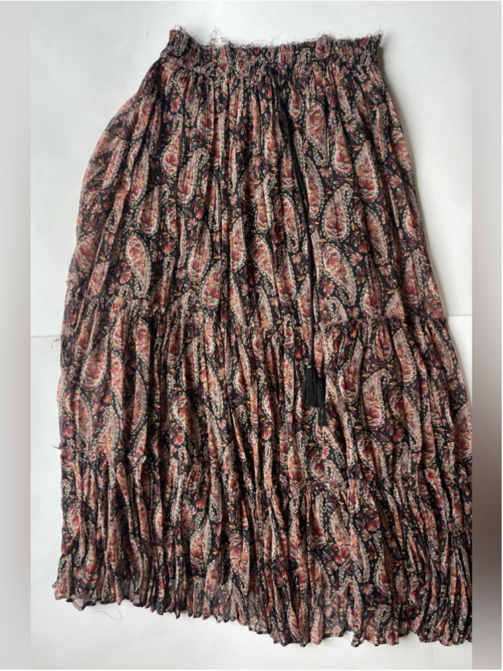 ZARA Boho Paisley Tiered Maxi Skirt | Drawstring Waist | Size xs - Picture 4 of 5